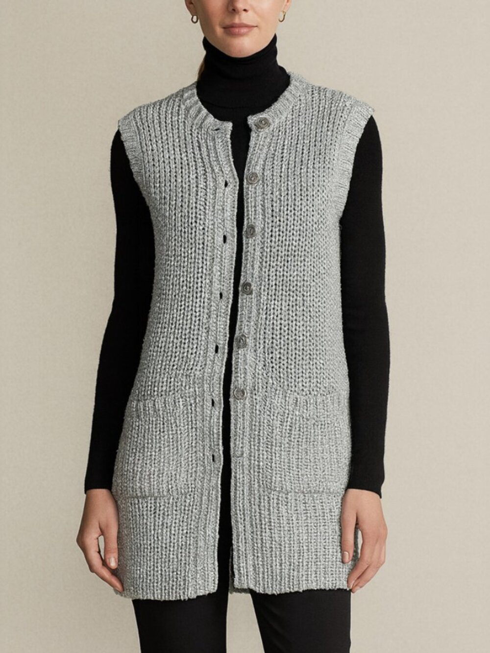 Ralph Lauren Metallic Silver Cable Knit Sweater Vest Size M